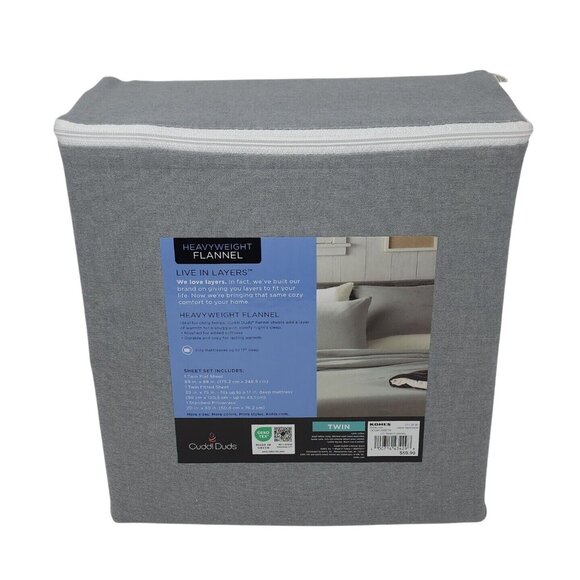 Cuddl Duds Heavyweight Cotton Flannel Twin Sheet Set Gray Heather Sheets New - Picture 3 of 6